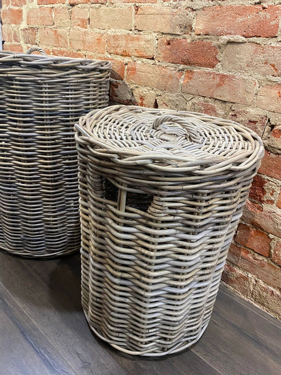 Round Rattan Laundry Basket Outside Square