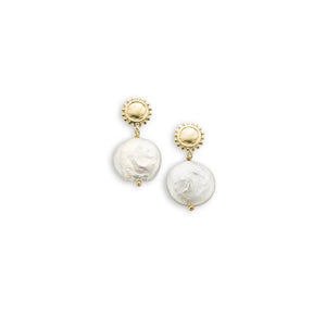 Golden Sun and Moon Pearl Earrings