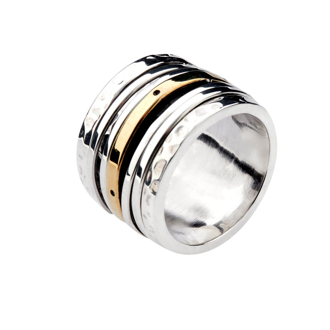 18mm Wide Ring with Movable Bands in Sterling Silver with Brass Centre