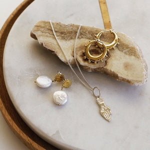 Golden Sun and Moon Pearl Earrings