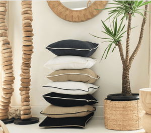Piped Linen White Lounge Cushion