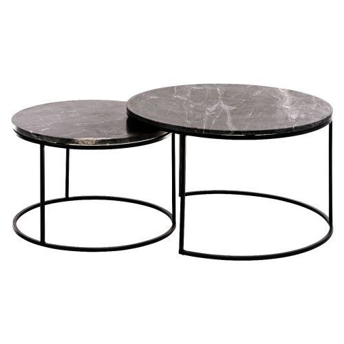 Set Of 2 Coffee Tables With Black Marble Top